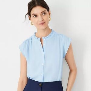 Ann Taylor Sky Blue Scalloped Ruffle Shell - XL